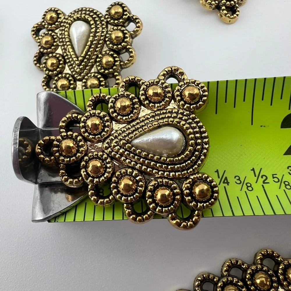 Lot‎ 13 Gold Tone Pearl Buttons Ornate Vintage Style Shank Sewing Craft